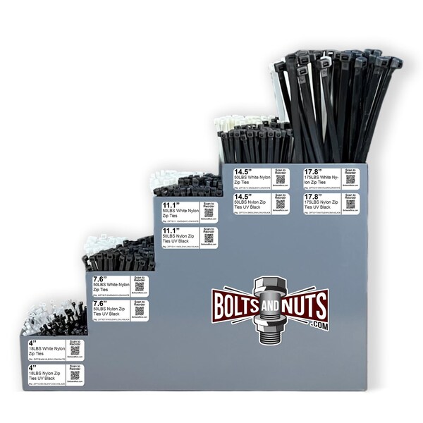 Boltsandnuts.Com Nylon Cable Zip Ties UV Resistant Black & White Nylon - 901 PCS Assortment Kit #450 - main